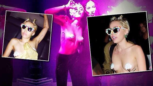 Zu einer Party bei der New York Fashion Week kam Miley Cyrus mit Nippel-Hütchen bekleidet. (Bild: instagram.com/mileycyrus)
