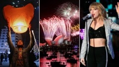 Im Libanon ließ man Laternen steigen, Riesenfeuerwerk in Sydney und Taylor Swift am Times Square. (Bild: AP, APA/EPA/JASON SZENES)