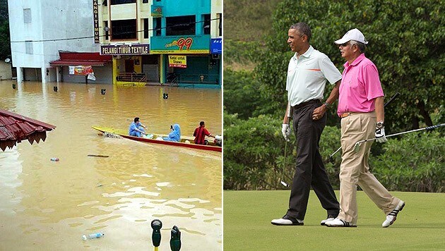 Die Bevölkerung leidet, der Premier spielt unterdessen Golf mit Obama. (Bild: AP)