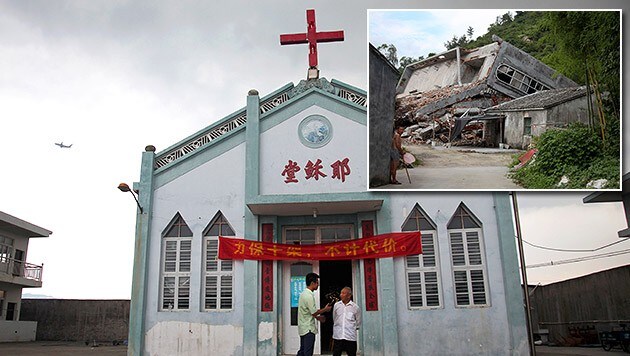 Chinas Kampf gegen christliche Traditionen führt manchmal sogar über Kirchenruinen. (Bild: AP)