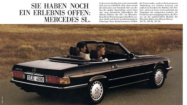 Sogar Oldies wie der erstmals 1971 gezeigten Mercedes-SL-Reihe R 107 erfuhren eine Revitalisierung. (Bild: Hersteller)