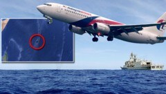 Nahe der US-Militärbasis Diego Garcia (rot markiert) soll die MH370 laut Spekulationen abgeschossen worden sein. (Bild: APA/EPA/AHMAD YUSNI, APA/LSIS JAMES WHITTLE, Google Earth)