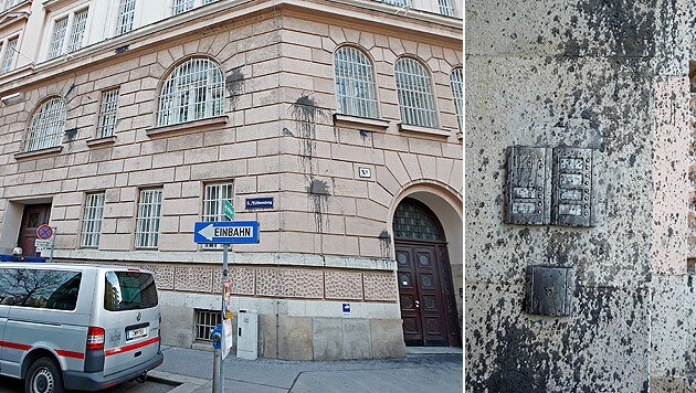 Die Unbekannten warfen Beutel mit schwarzer Farbe auf die Fassade der Justizanstalt. (Bild: Reinhard Holl)