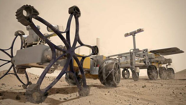 Der Scout-Rover (links) soll den Weg erkunden, der Haupt-Rover folgen. (Bild: LIQUIFER Systems Group GmbH)