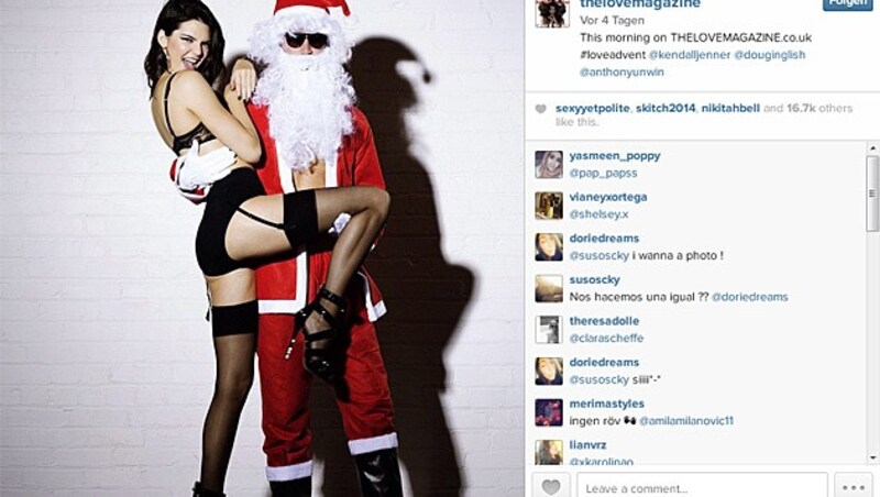 Kendall Jenner macht mit Santa Claus rum. (Bild: instagram.com/thelovemagazine)