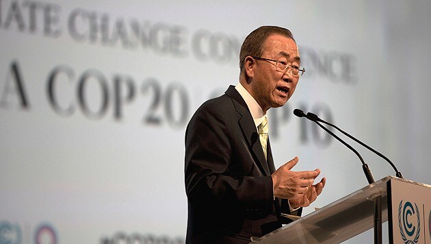 UN-Generalsekretär Ban Ki Moon während des Klimagipfels in Lima (Bild: AP)