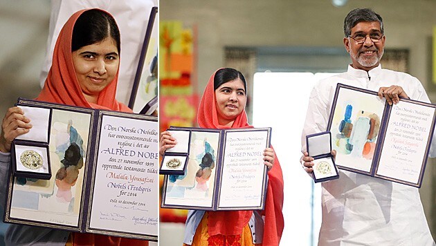 Der Friedensnobelpreis wurde an Malala Yousafzai und Kailash Satyarthi übergeben. (Bild: AP)