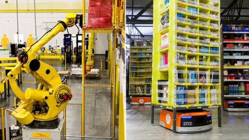 Im Amazons Warenlagern setzt der US-Konzern schon länger Roboter ein. (Bild: Amazon)