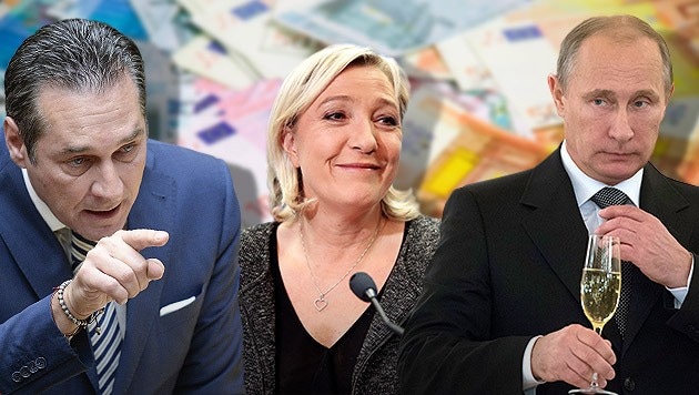 Strache, Le Pen und Putin (Bild: APA/NEUBAUER, APA/EPA/ZEMLIANICHENKO, APA/LAURENT)