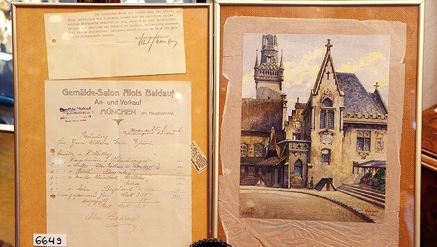 Das von Hitler gemalte "Standesamt und Altes Rathaus München" wurde für 130.000 Euro versteigert. (Bild: AP)