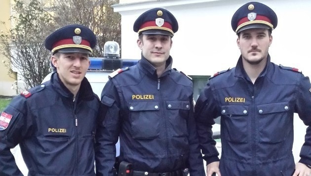 Tobias Weißenbacher, Markus Syrowatka und Stefan Pichlbauer retteten das Leben der 80-Jährigen. (Bild: Polizei)