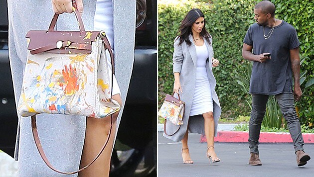 Kim Kardashian führt die von North verzierte Tasche aus. (Bild: Viennareoprt)