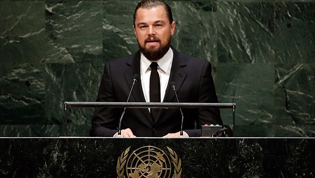 Umweltschützer Leonardo DiCaprio hielt eine Rede auf dem UN-Klimagipfel in New York. (Bild: AP)