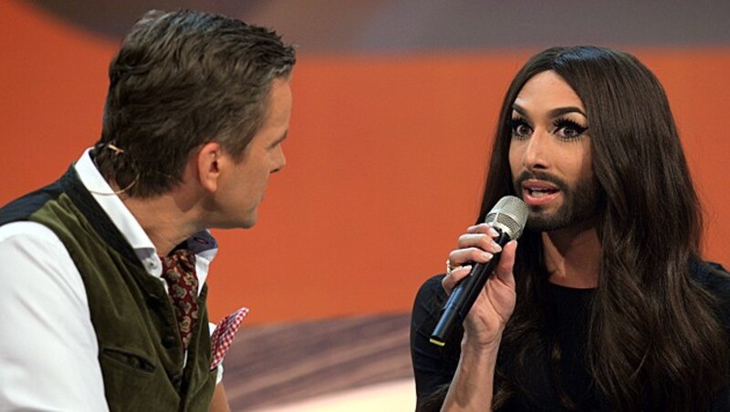 Conchita stand Moderator Markus Lanz in der vorletzten "Wetten, dass..?"-Ausgabe Rede und Antwort. (Bild: APA/ZDF/Sascha Baumann)