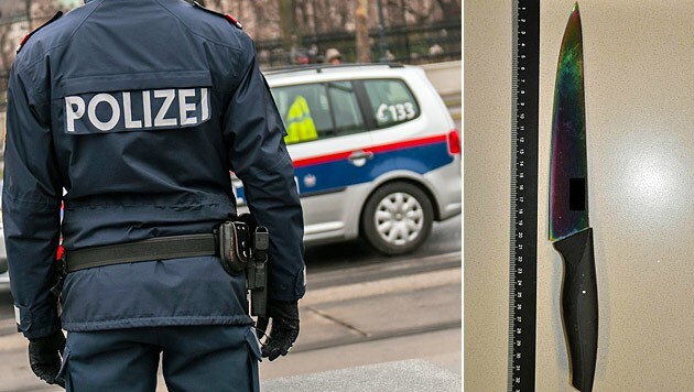 Mit diesem Messer bedrohte der 20-Jährige die Bäckerei-Angestellten. (Bild: Andreas Graf, Polizei)