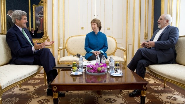 John Kerry, Catherine Ashton und Javad Zarif beim Gespräch in Wien (Bild: AP)