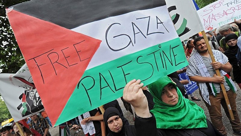 Participants in a pro-Palestine demonstration. (Bild: APA/EPA/TOBIAS HASE)