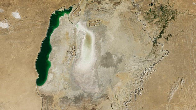 Der östliche Aralsee im Jahr 2009 (Bild: NASA Earth Observatory)