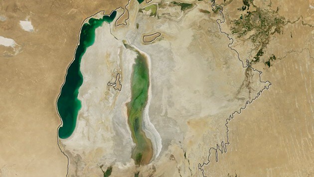 Der östliche Aralsee im Jahr 2012 (Bild: NASA Earth Observatory)