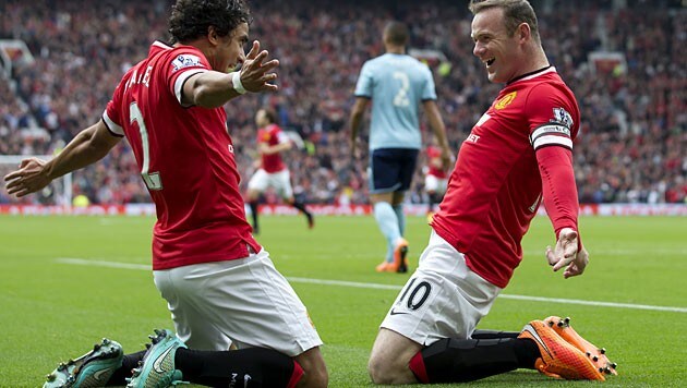 Rafael bejubelt mit Wayne Rooney (rechts) das 1:0 gegen West Ham United (Bild: AP)