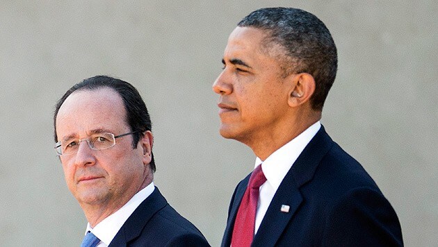 Frankreichs Staatschef Hollande und US-Präsident Obama: Bald Verbündete im Kampf gegen IS? (Bild: APA/EPA/ETIENNE LAURENT)