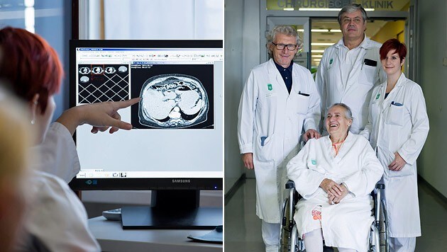 Das Ärzteteam am LKH Graz entfernte der 75-Jährigen den acht Kilogramm schweren Tumor. (Bild: APA/LKH-UNIV. KLINIKUM GRAZ/MARIJA KANIZAJ)