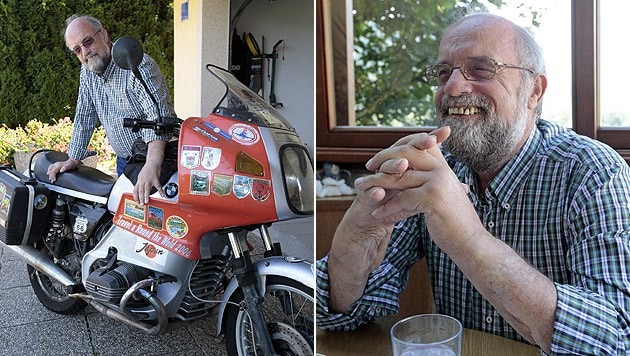 Seit seiner Pension im April fährt Theo Kelz mit seinem Motorrad durch die Welt. (Bild: APA/GERT EGGENBERGER)