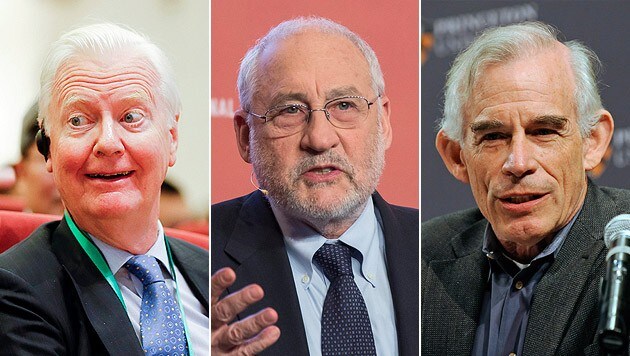 James Mirrlees, Joseph Stiglitz und Christopher Sims (Bild: APA/EPA/PETER KLAUNZER, EPA)