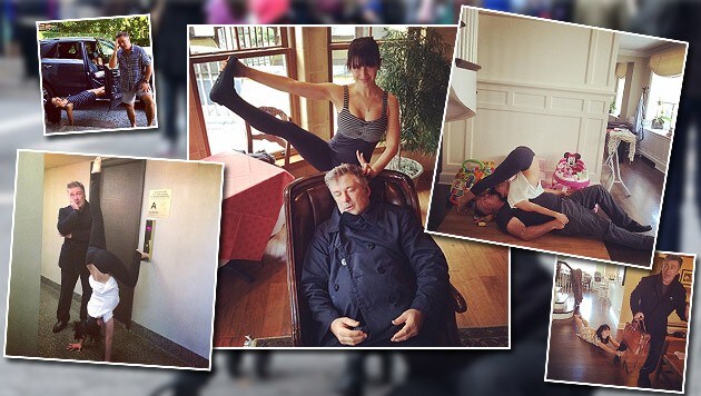 Alec Baldwin ist schon fix und fertig vom Yoga-Wahn seiner Frau. (Bild: instagram.com/hilariabaldwin, instagram.com/iamabfalecbaldwin)