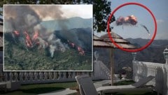 Auf den Feuerball der Kollision folgte ein Waldbrand in Ascoli. (Bild: APA/EPA/TG1 / HANDOUT)