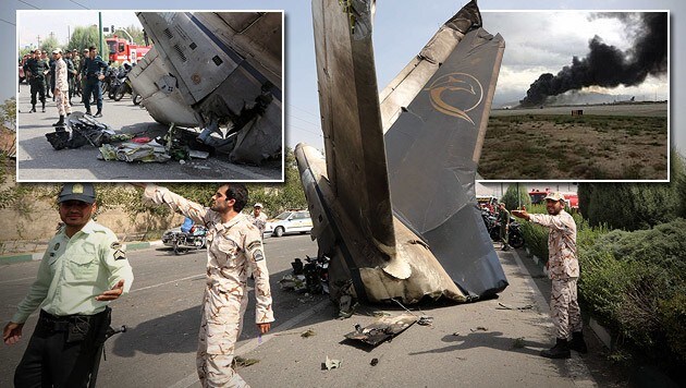 Fast 40 Menschen kamen bei dem Absturz nahe Teheran ums Leben. (Bild: AFP, twitter.com, krone.at-Grafik)