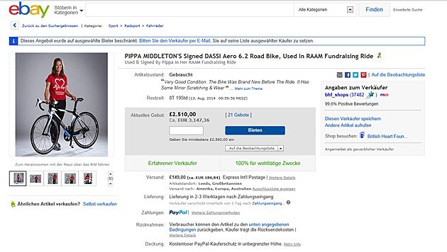 Auf ebay kann man Pippa Middletons Fahrrad ersteigern. (Bild: Screenshot ebay.at)