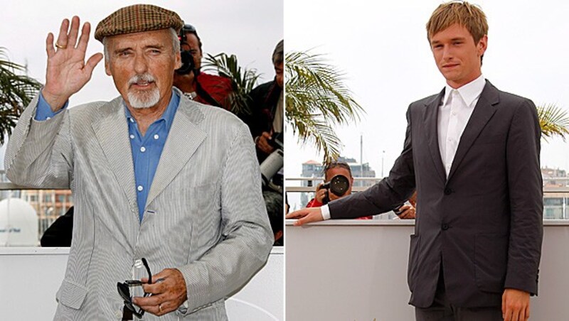 Gefeiert in Cannes: Dennis Hopper im Jahr 2008, Sohn Henry drei Jahre später. (Bild: GUILLAUME HORCAJUELO/EPA/picturedesk.com, IAN LANGSDON/p)