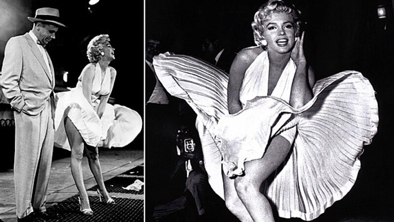 In Billy Wilders „Das verflixte 7. Jahr“ hatte Marilyn Monroe 1955 ihren weltbekannten und für die damalige Zeit fast skandalösen Auftritt über dem Lüftungsschacht. (Bild: APA/AP, dpa)