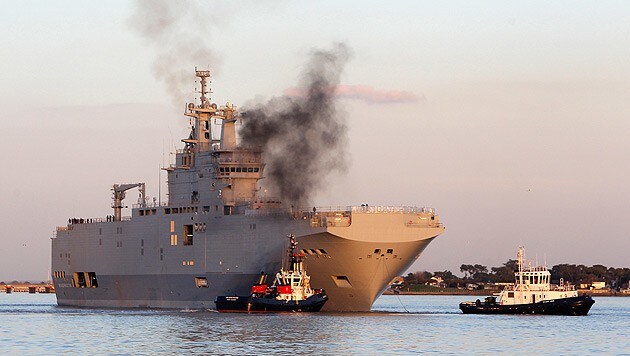 Die in Frankreich gebaute "BPC Vladivostock" bei ihrer Testfahrt im Atlantischen Ozean. (Bild: AP)