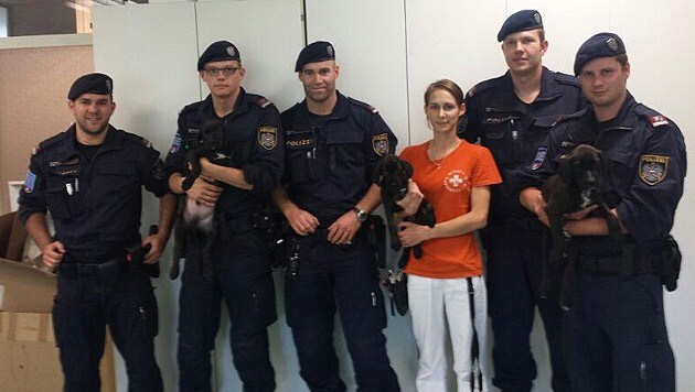 Die tierlieben Retter in Uniform brachten die Welpen zum Wiener Tierschutzverein. (Bild: Polizei)