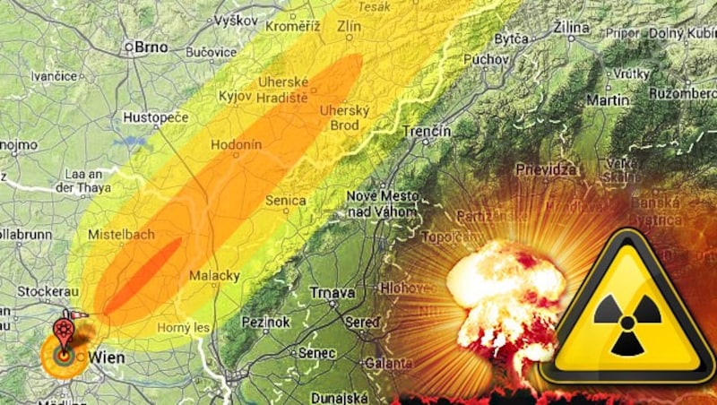 (Bild: nukemap2d, thinkstockphotos.de, krone.at-Grafik)