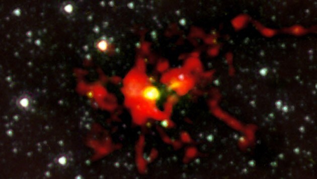 (Bild: ALMA (ESO/NRAJ/NRAO)/NASA/Spitzer/JPL-Caltech/GLIMPSE)