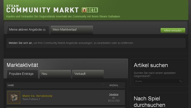 (Bild: Screenshot, Steam Community Market)