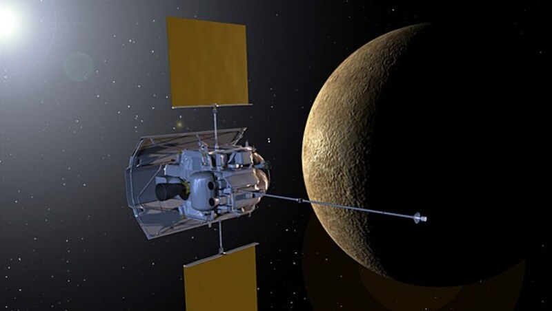 Die Sonde „Messenger“ im Orbit von Merkur (Bild: NASA/Johns Hopkins University)