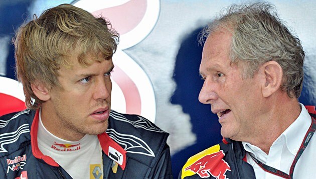 Sebastian Vettel (l.) und Helmut Marko (Bild: EPA)